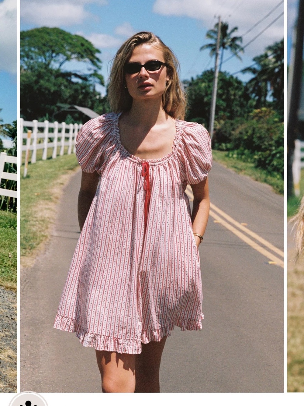 Christy Dawn L Pink Striped Short Puff-Sleeve Baby Doll Jodie Dress SOLD OUT